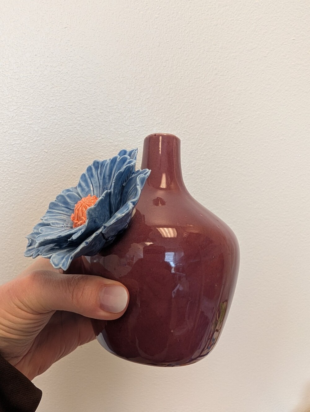 Sculptural Ceramic 3D Flower Bud Vase Deep Plum Blue Bloom